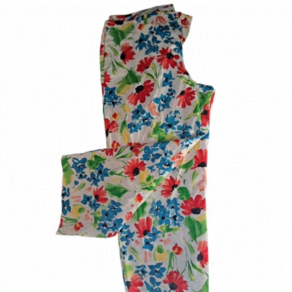 EVAN PICONE watercolor floral cotton blend pants cropped ankle coastal bold 18